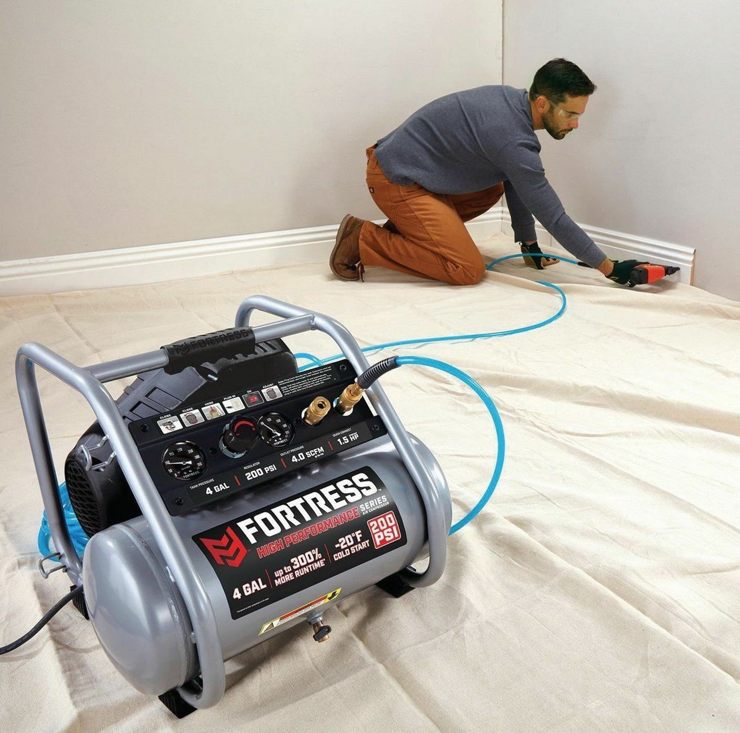 4 Gallon 200 PSI Jobsite Air Compressor High Performance Oil-Free Hand Carry