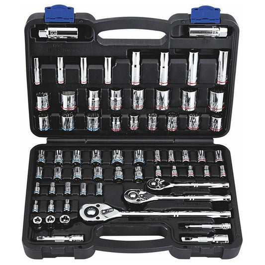 66 Piece SAE and Metric Hi-Vis Socket Set 1/4" 3/8" 1/2" Drive Ratchets
