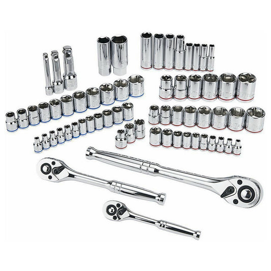66 Piece SAE and Metric Hi-Vis Socket Set 1/4" 3/8" 1/2" Drive Ratchets