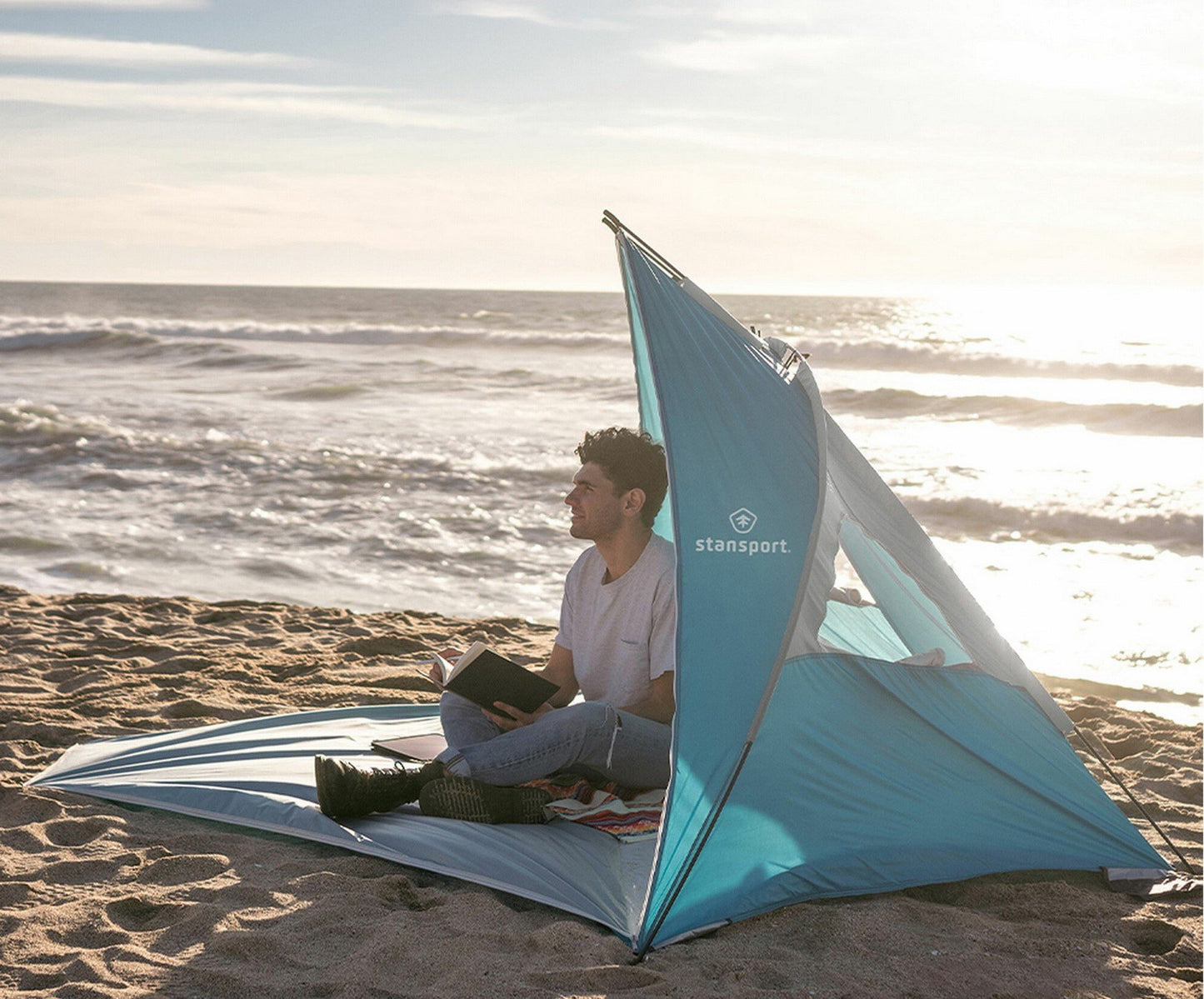 Stansport UPF 50+ Beach Cabana Wind Sun Shelter Tent with Zippered Door