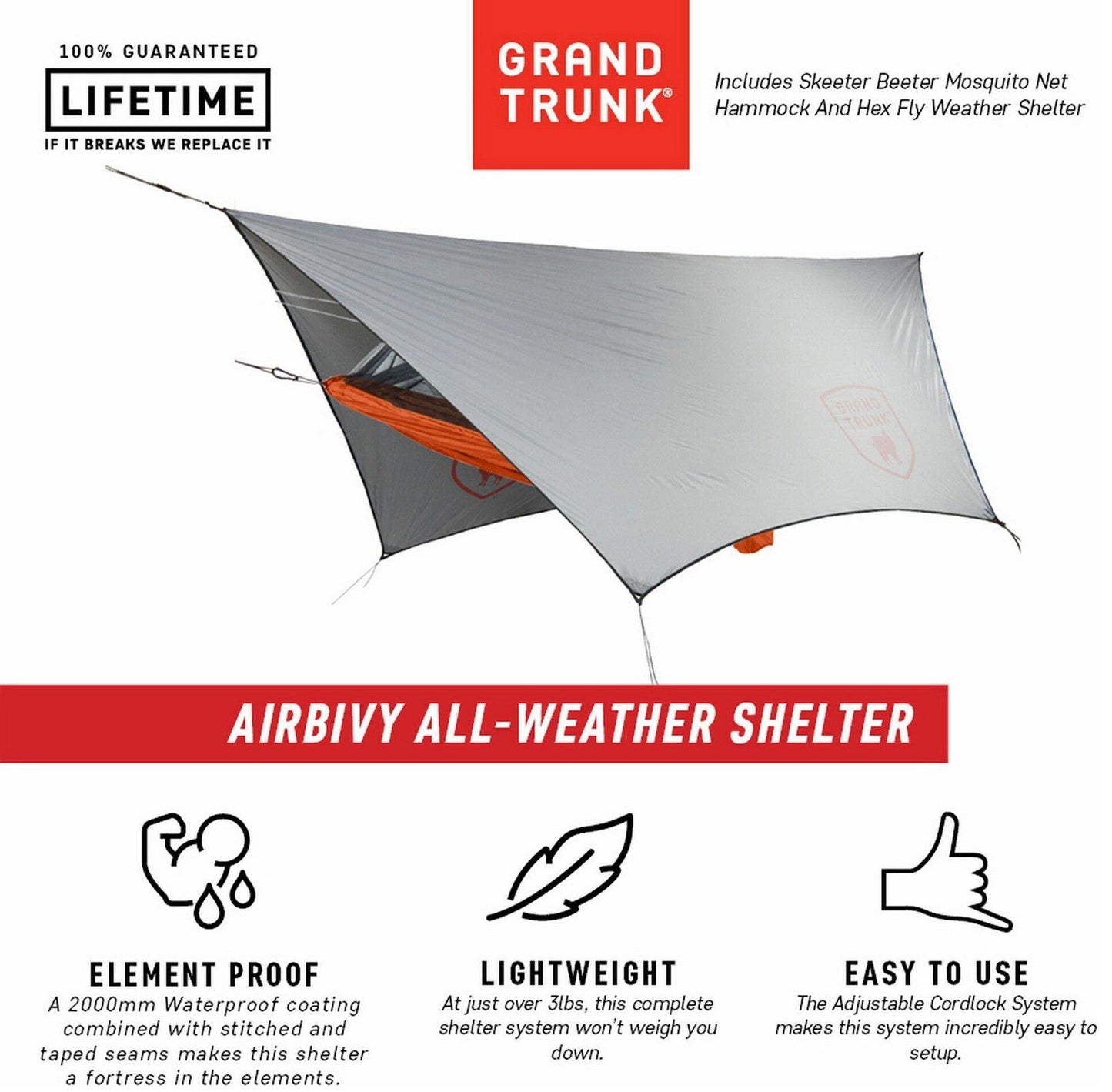All Weather Hammock with Rainfly Rain Shelter and Mosquito Net Skeeter Beater