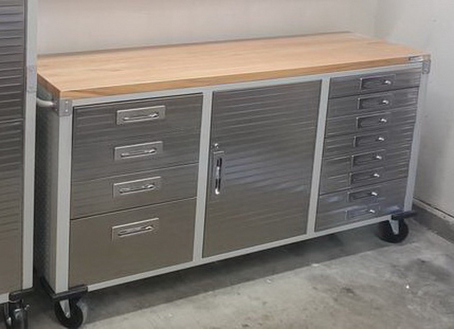 12 Drawer Tool 6' Workbench Cabinet Rolling Work Bench Stainless Steel Wood Top
