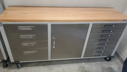 12 Drawer Tool 6' Workbench Cabinet Rolling Work Bench Stainless Steel Wood Top