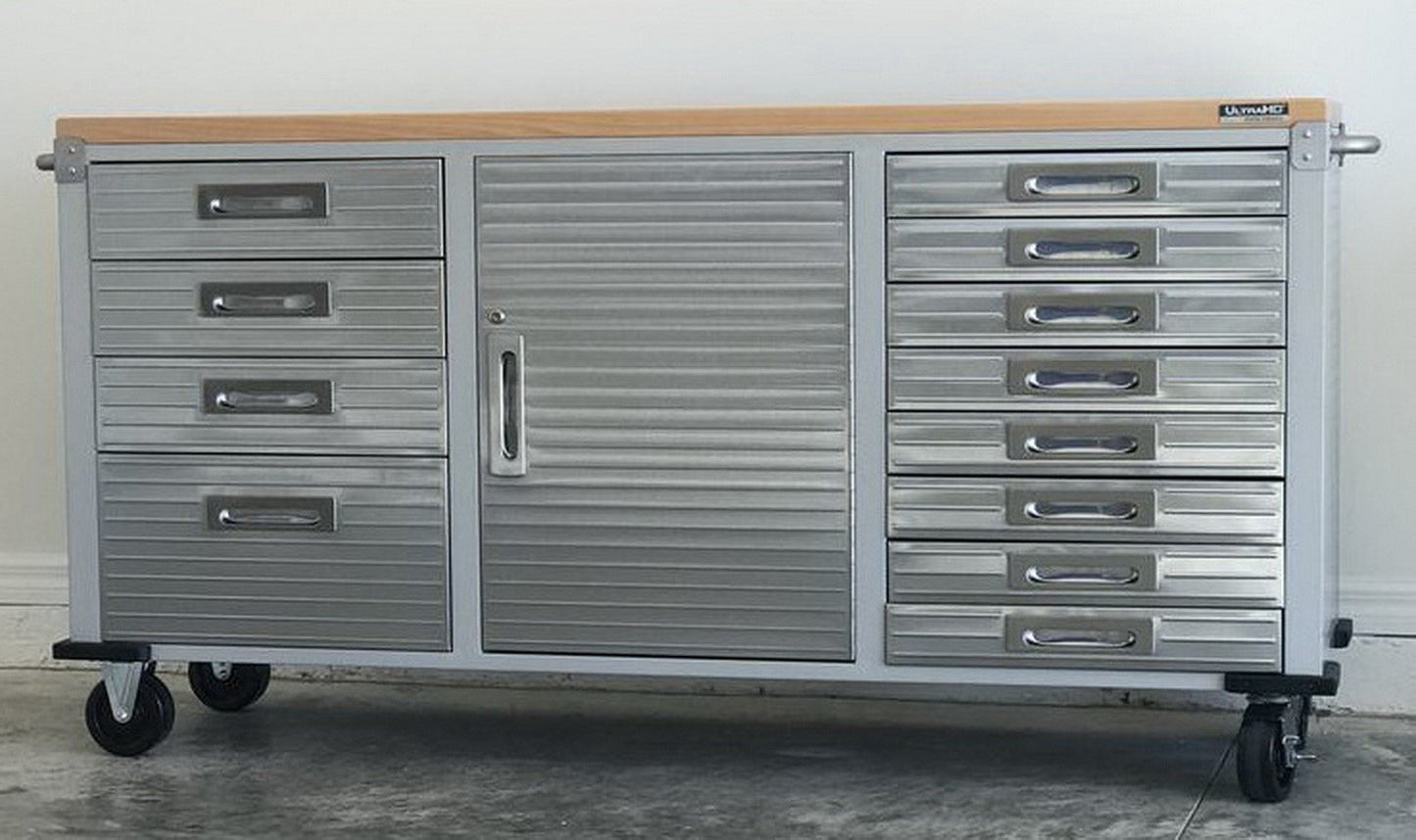 12 Drawer Tool 6' Workbench Cabinet Rolling Work Bench Stainless Steel Wood Top