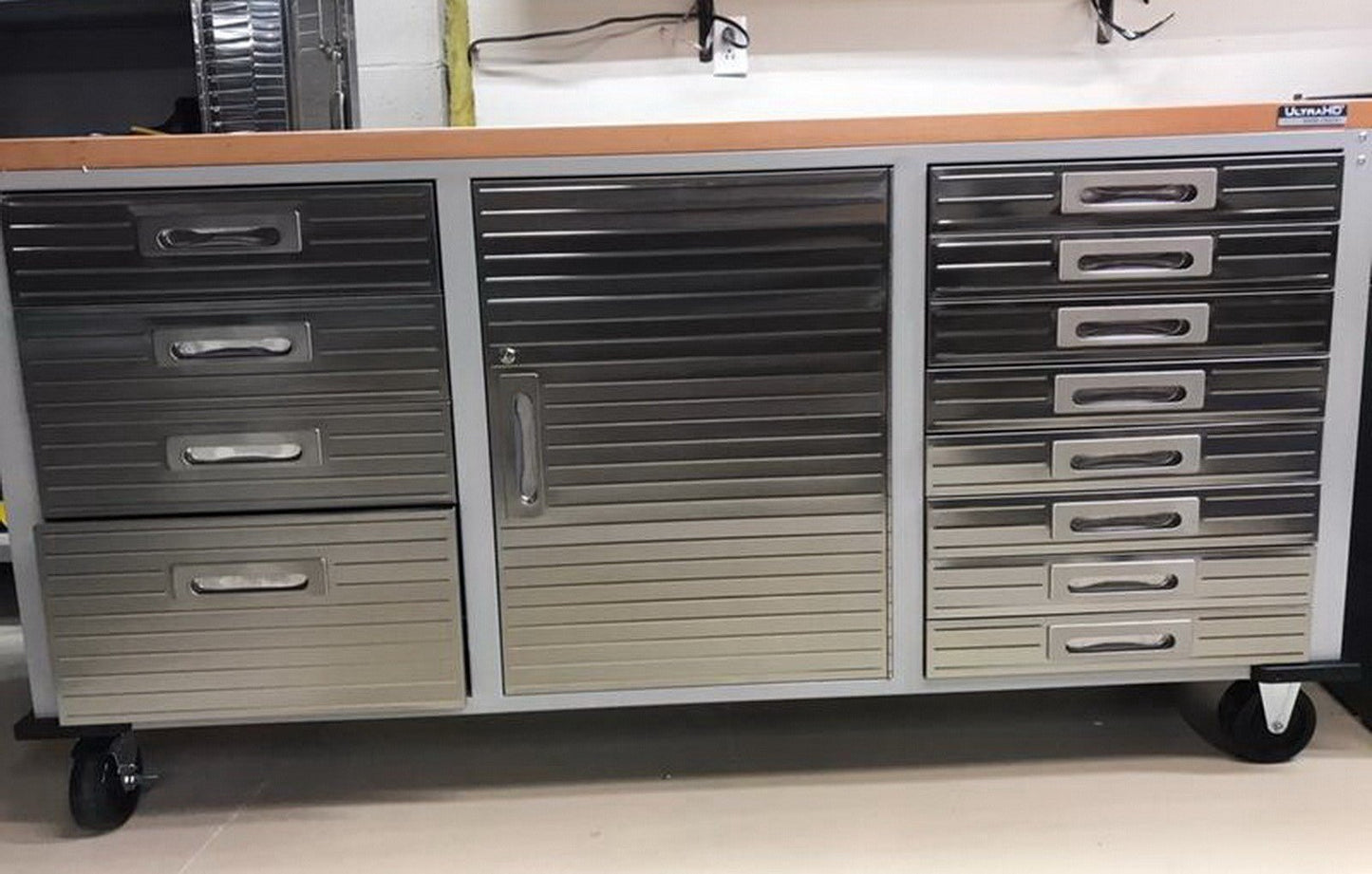 12 Drawer Tool 6' Workbench Cabinet Rolling Work Bench Stainless Steel Wood Top