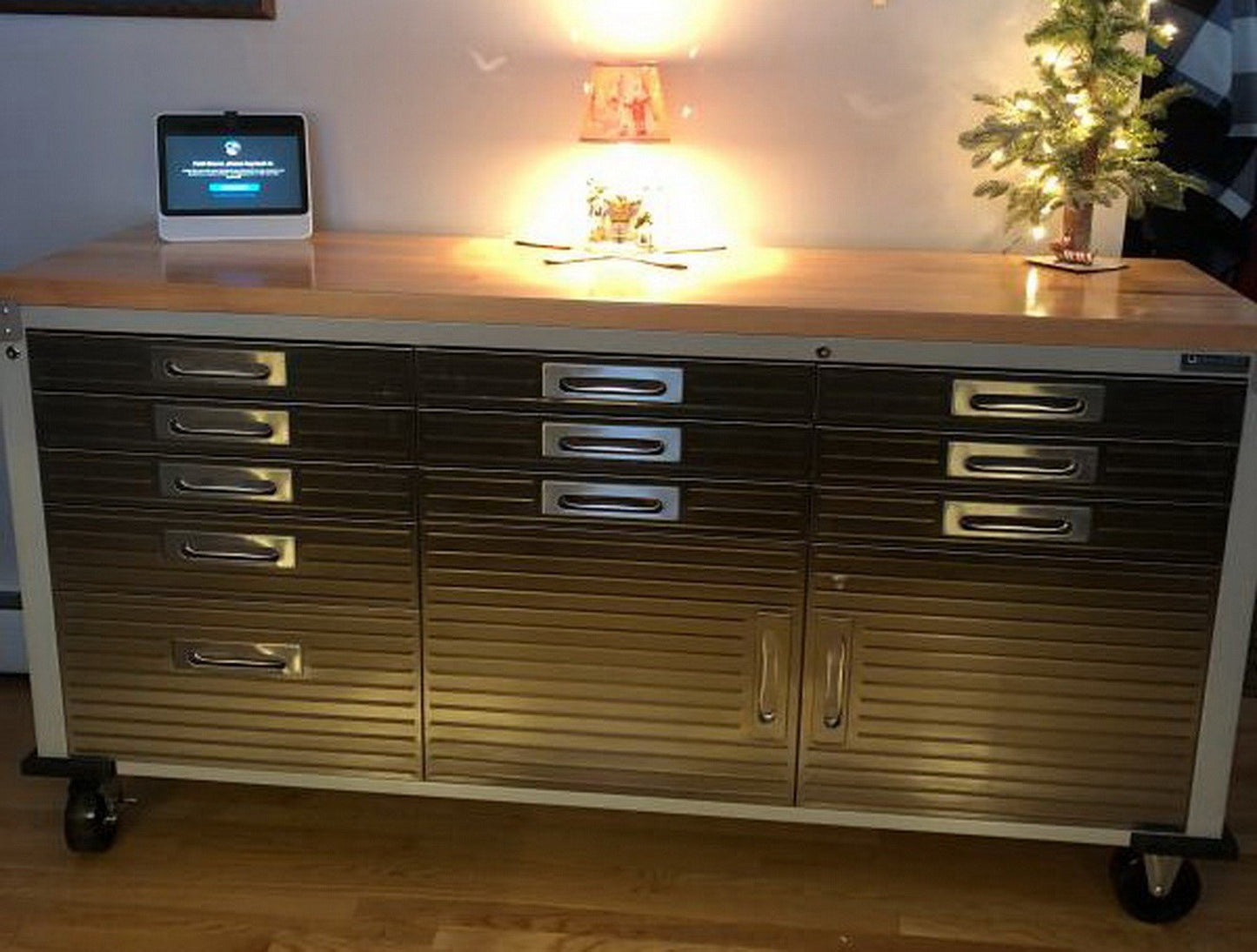 12 Drawer Tool 6' Workbench Cabinet Rolling Work Bench Stainless Steel Wood Top