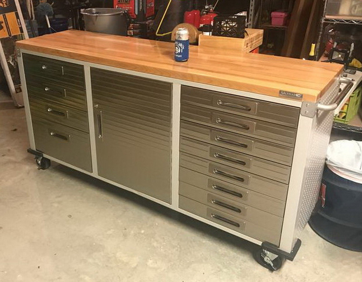 12 Drawer Tool 6' Workbench Cabinet Rolling Work Bench Stainless Steel Wood Top