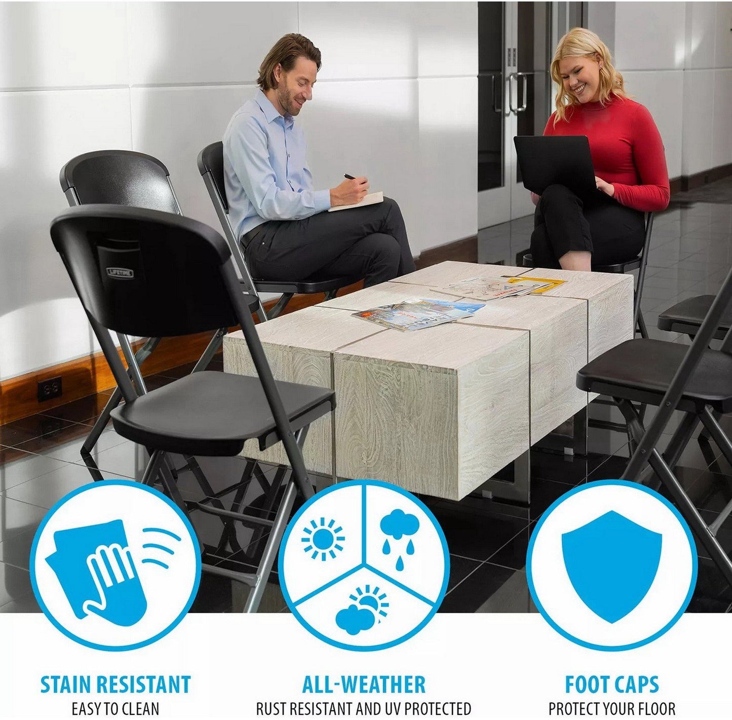 Folding Chairs 4 Pack Indoor Outdoor Seating White or Black Steel Bypass Frame