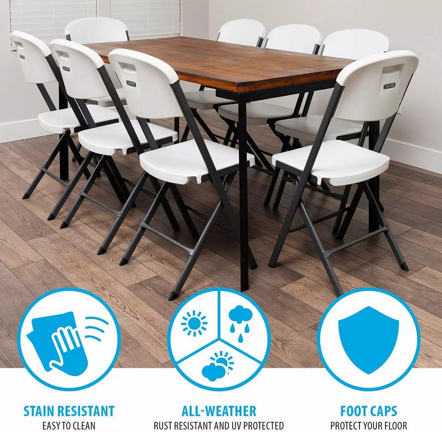 Folding Chairs 4 Pack Indoor Outdoor Seating White or Black Steel Bypass Frame