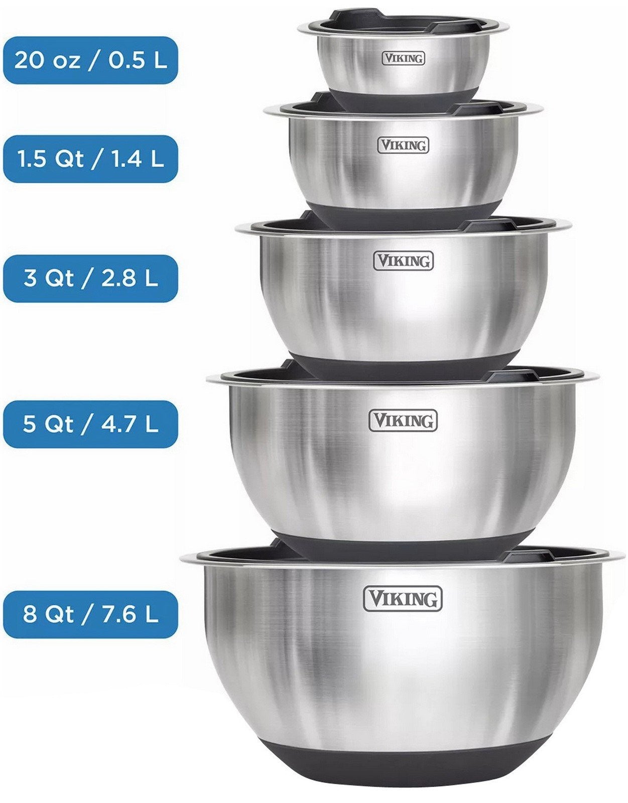 Viking 10-Piece Stainless Steel Lidded Mixing Prep and Serving Bowl Set