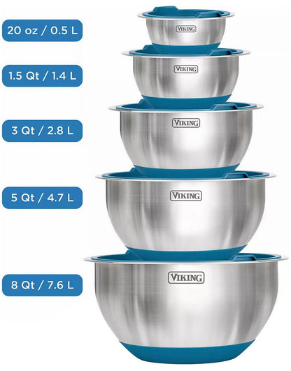 Viking 10-Piece Stainless Steel Lidded Mixing Prep and Serving Bowl Set
