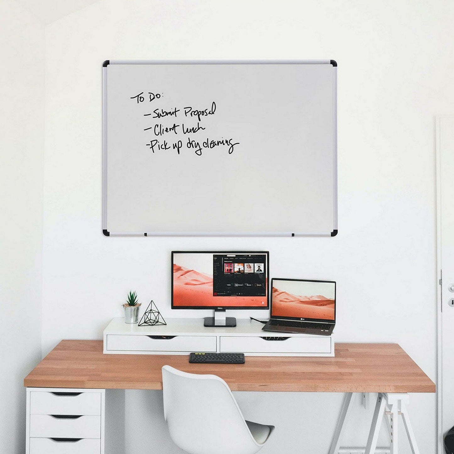 Large White Dry Erase Board 48" x 36" Melamine Aluminum Frame Wall Mountable