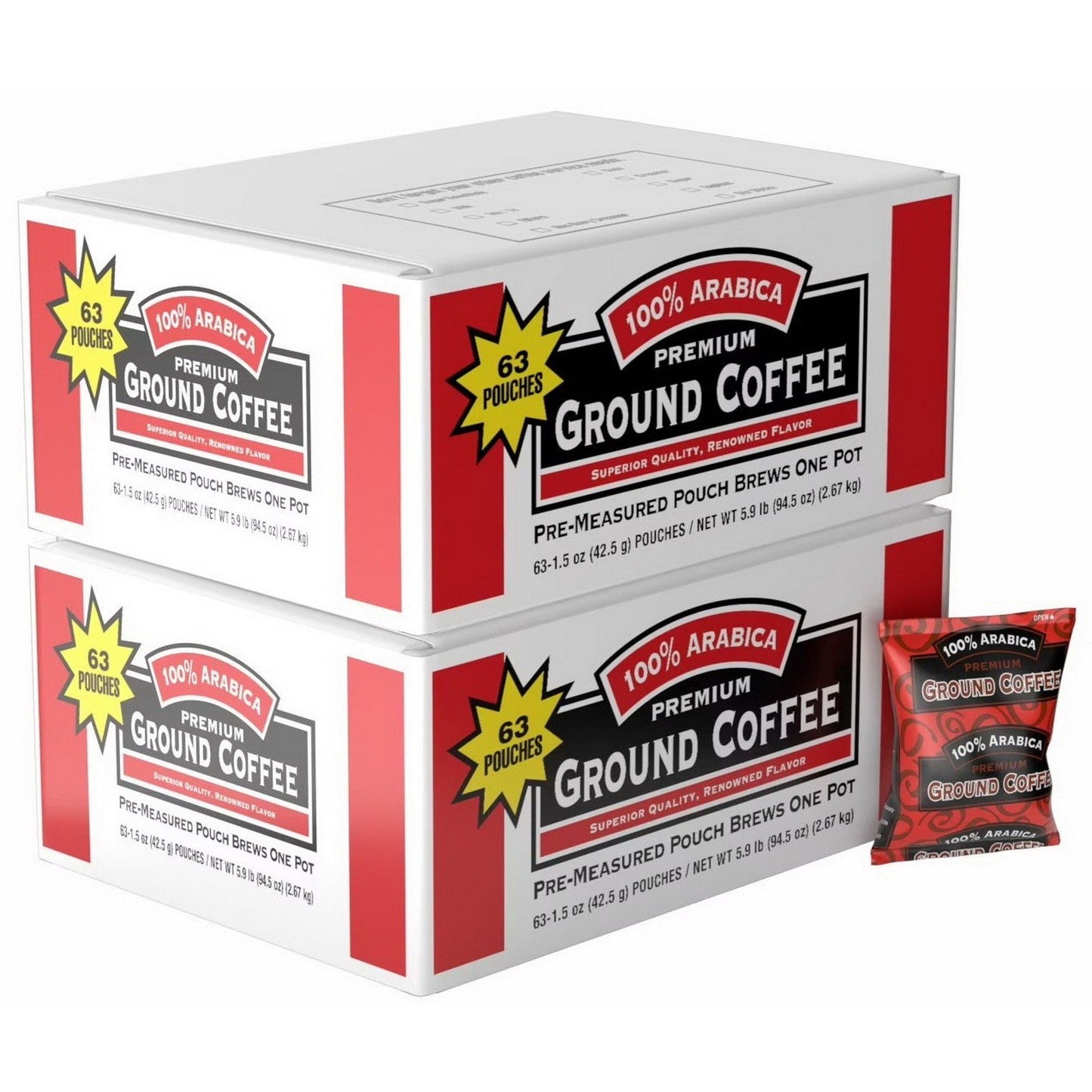 100% Arabica Ground Coffee 126 1.5 oz packs 2 Cases of 63 Office or Restaurant