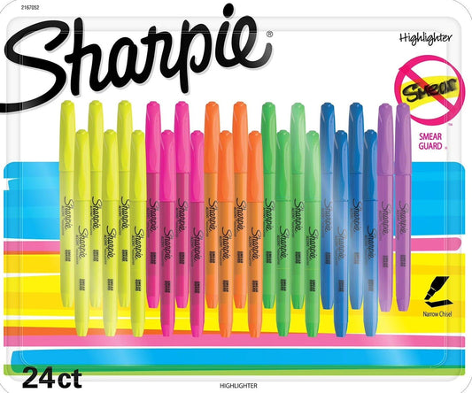 24 Pack Sharpie Accent Highlighters Assorted Colors Smear Guard Pink Yellow