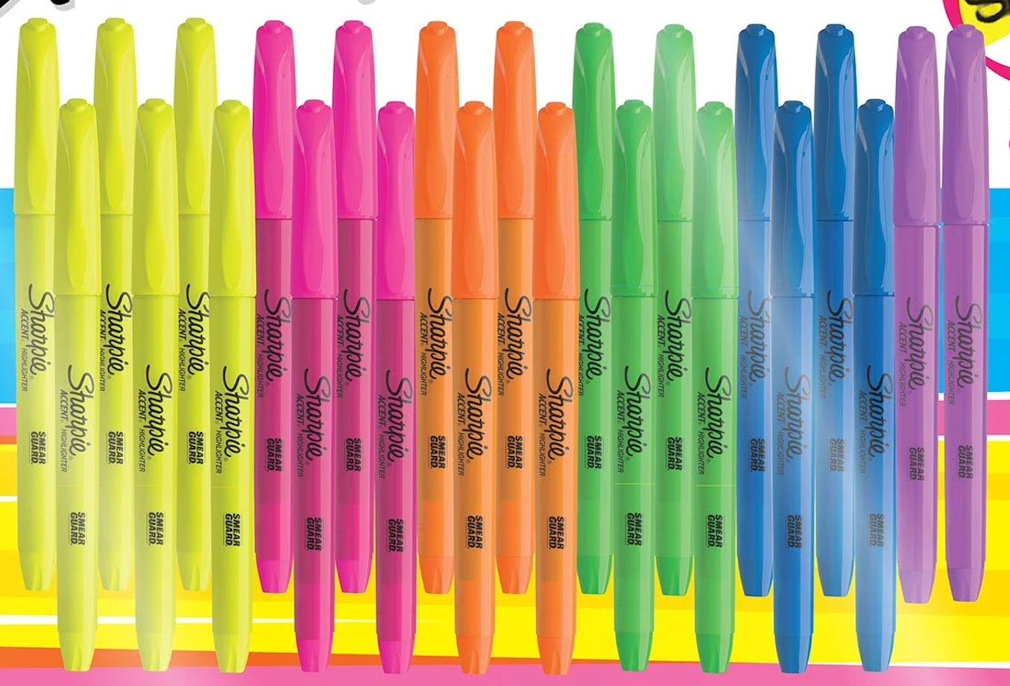 24 Pack Sharpie Accent Highlighters Assorted Colors Smear Guard Pink Yellow
