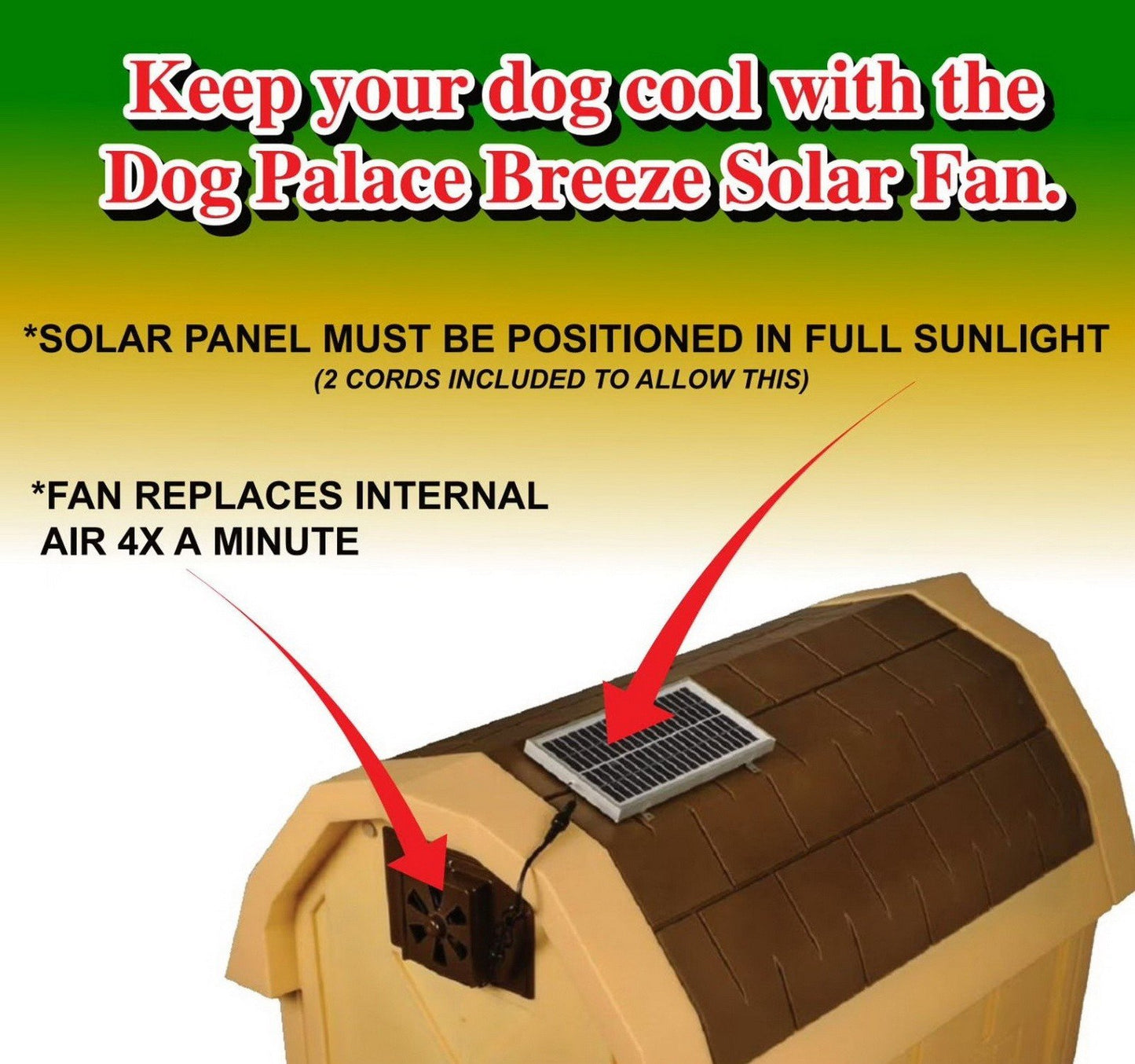 Large Doghouse Exhaust Vent Fan Solar Powered Palace Dog House Fan