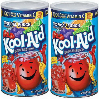 2 4 or 6 Cans 34 Qt Kool-Aid Tropical Punch Drink Mix Sugar Sweetened Kool Aid