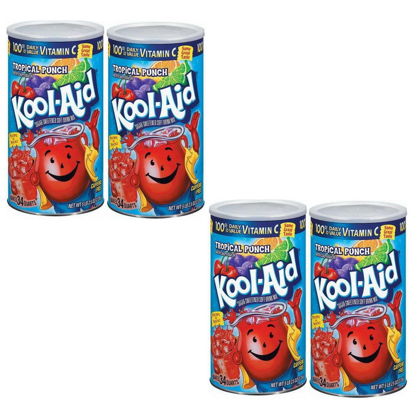 2 4 or 6 Cans 34 Qt Kool-Aid Tropical Punch Drink Mix Sugar Sweetened Kool Aid