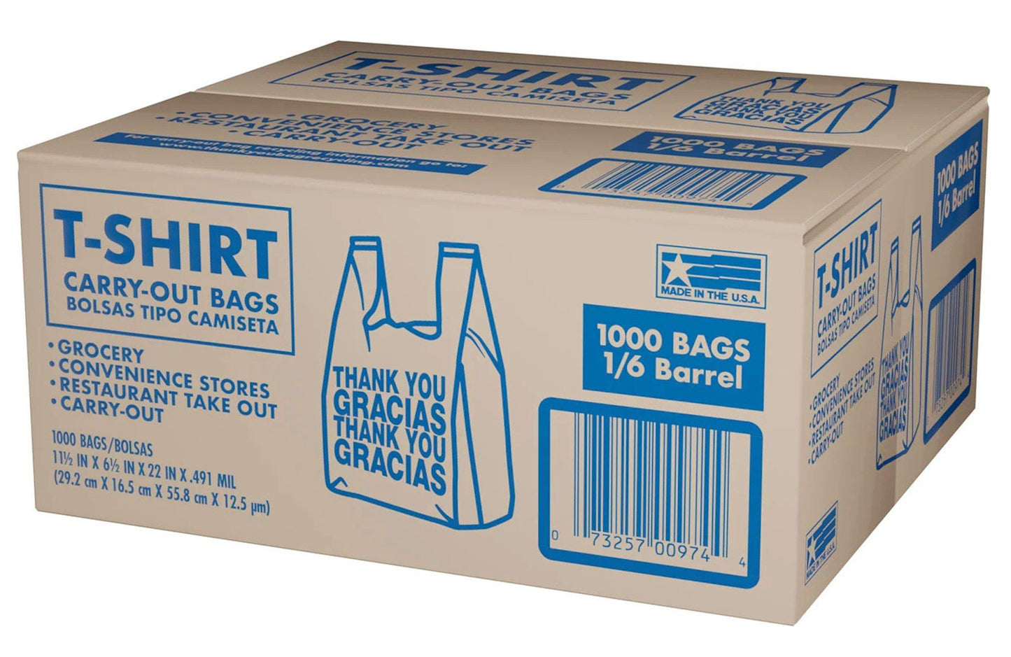 1000 T-Shirt Carry Out Retail Plastic Bags Recyclable Grocery Shopping Thank You