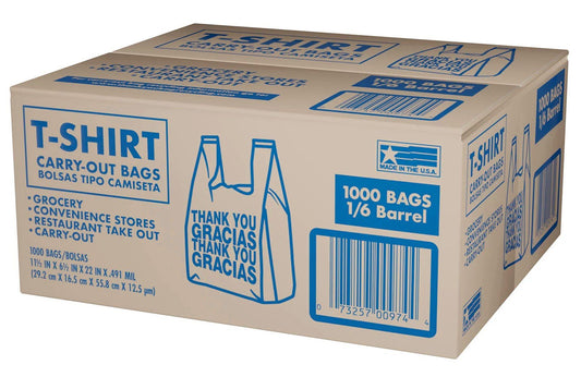 1000 T-Shirt Carry Out Retail Plastic Bags Recyclable Grocery Shopping Thank You