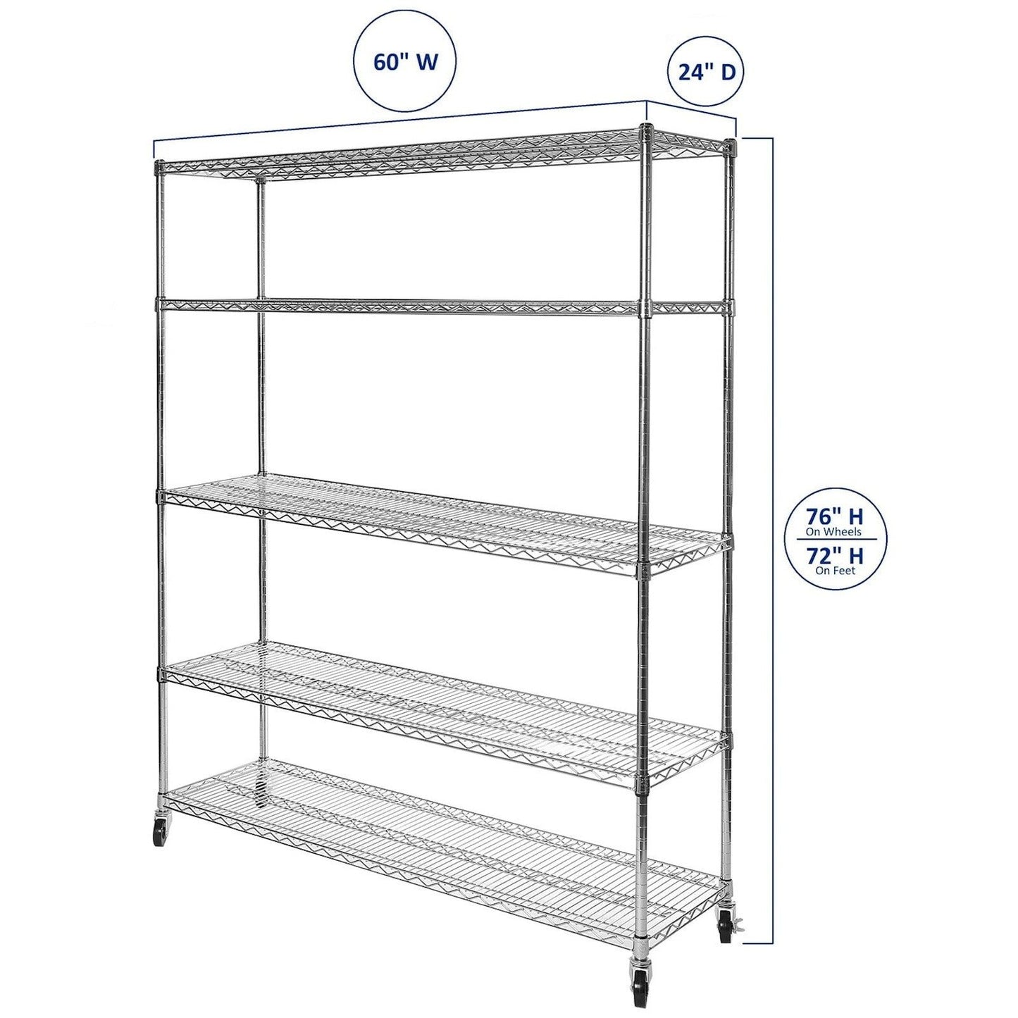 Large 5 Tier Steel Shelving Unit Storage Rack 60" x 24" x 72" Metal Shelves