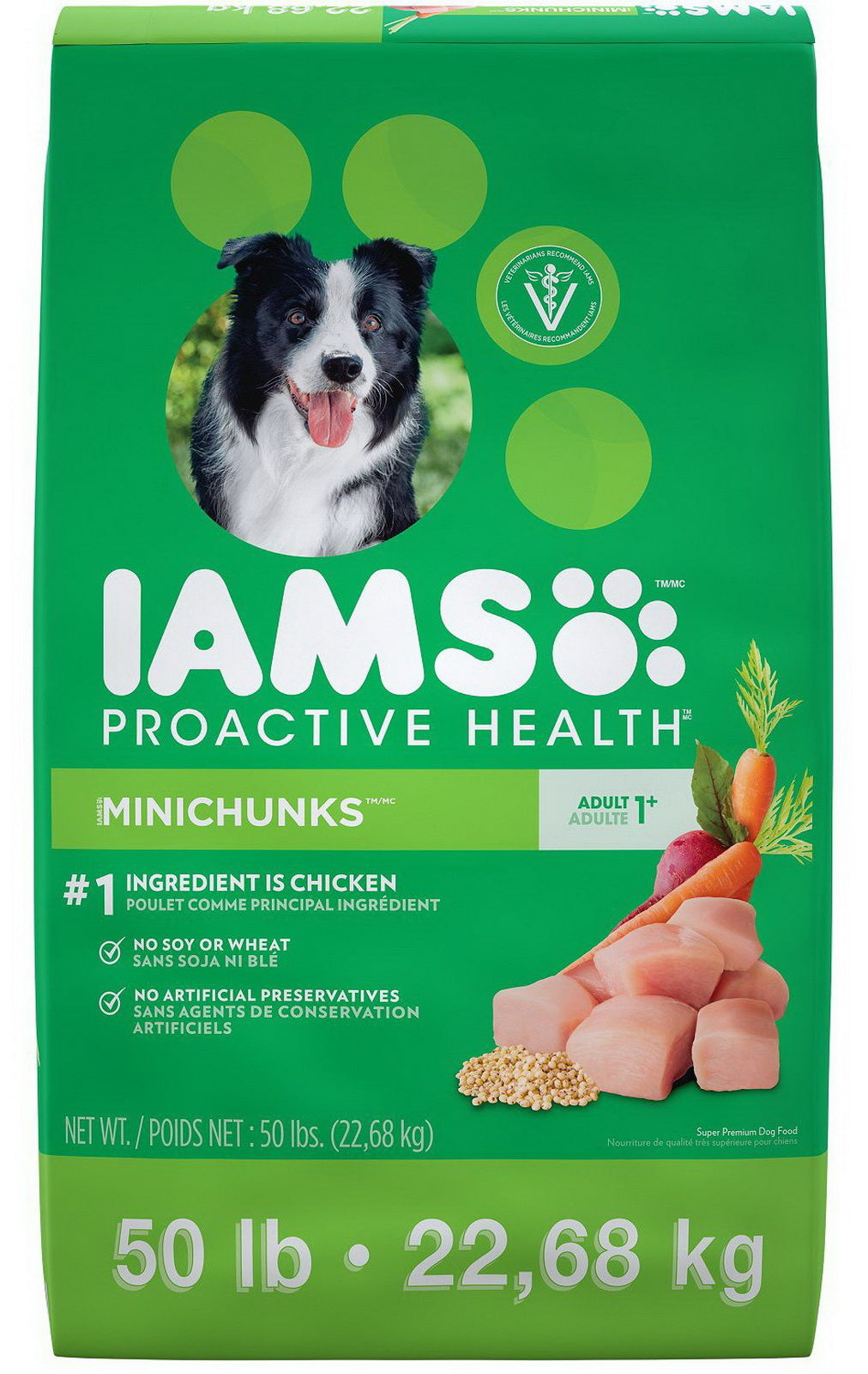 Iams Adult Dry Dog Food 50 lb ProActive Health Chicken Minichunks or Large Breed