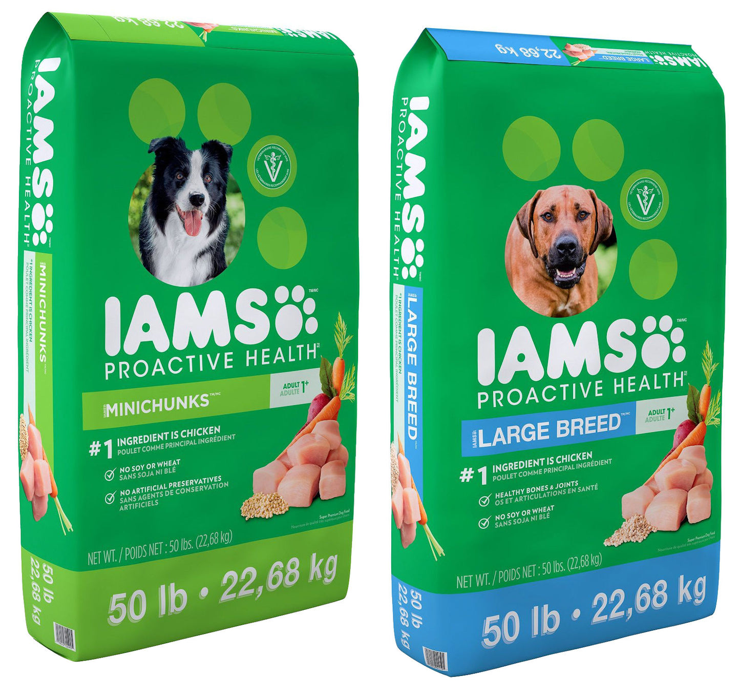 Iams Adult Dry Dog Food 50 lb ProActive Health Chicken Minichunks or Large Breed