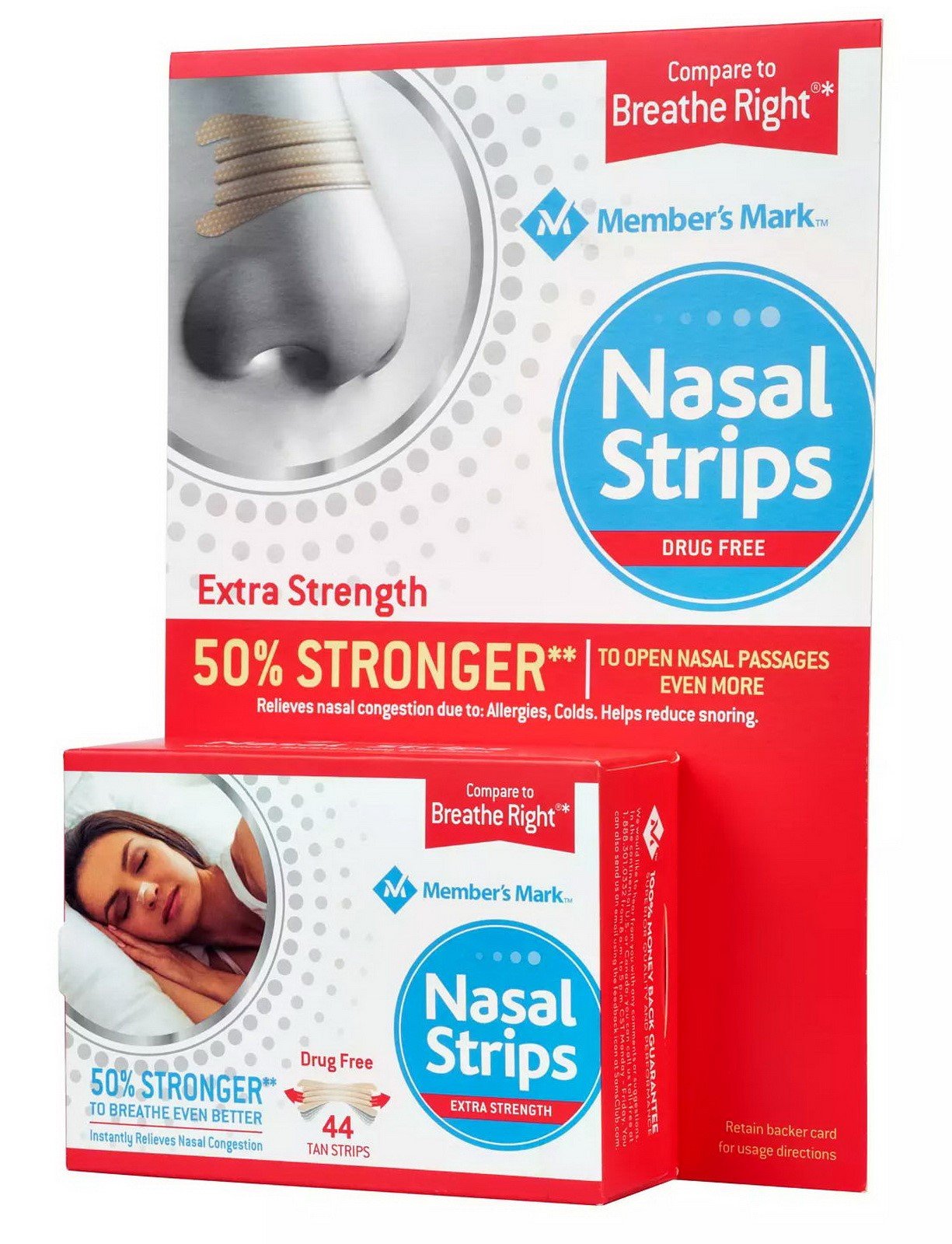 Pack of 44 Nasal Strips Extra Strength Tan Breath Easy Snoring Relief Right