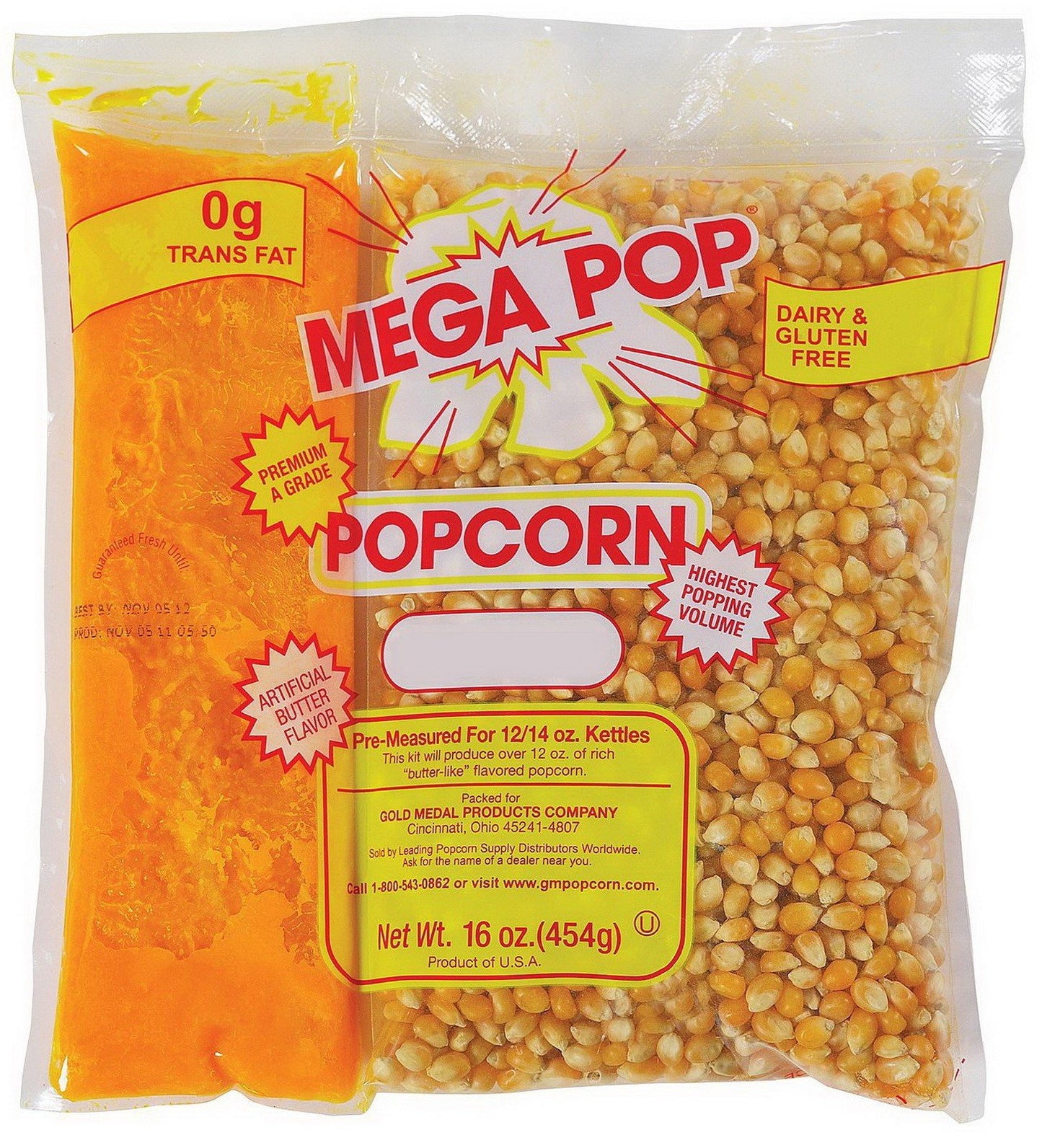 Gold Medal Mega Pop Popcorn Kit Corn Oil & Salt 4 6 8 12 14 16 Ounce oz Kettles