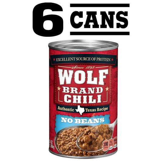 Wolf Brand Beef Chili 15 oz Cans 6 pk Six Pack No Bean Texas #1