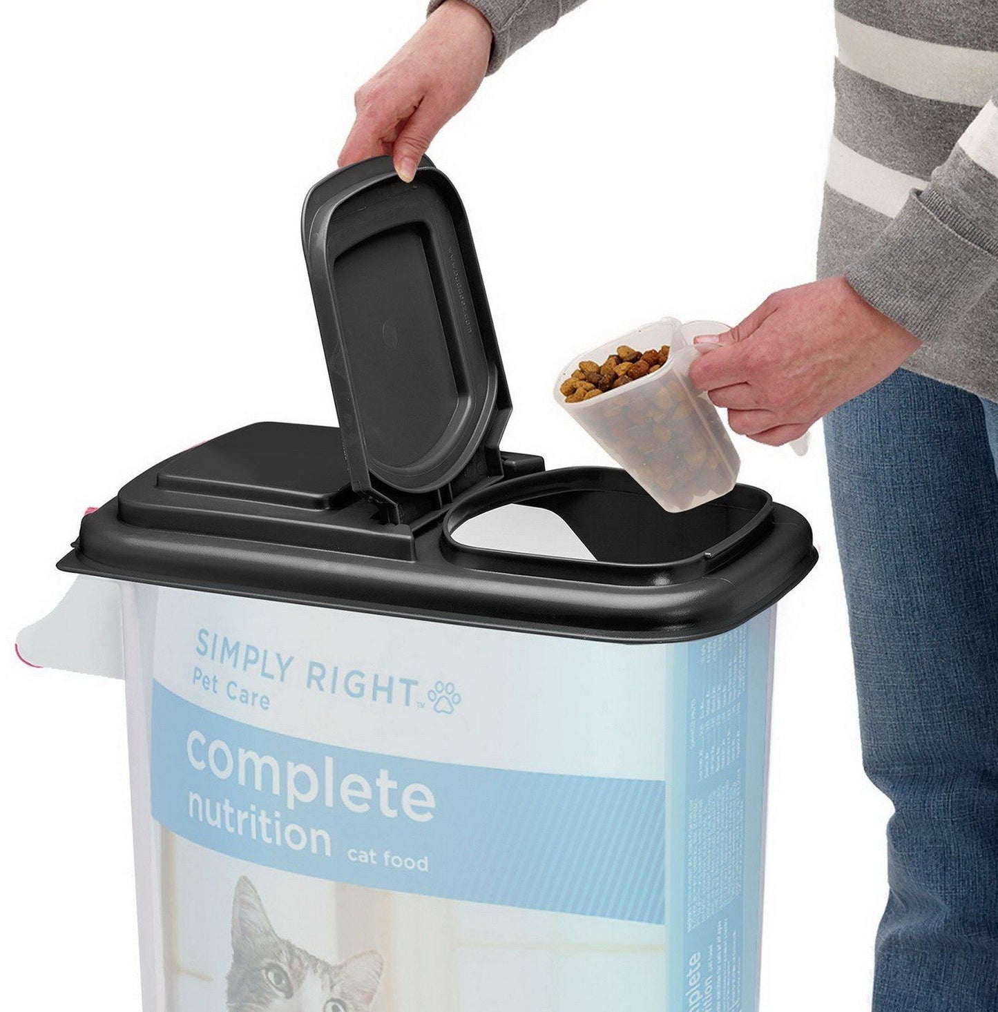 Pet Food Storage Bin Dispenser Plastic with Lid Dog Cat 32 Quart