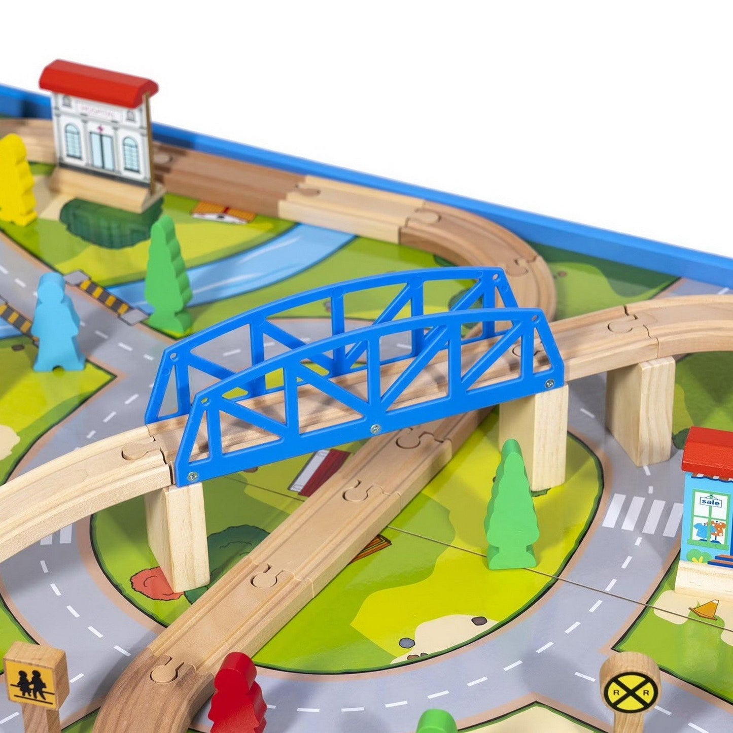 62 pc Wood Rolling Train Table Set Play Board and Track Thomas Brio Compatible