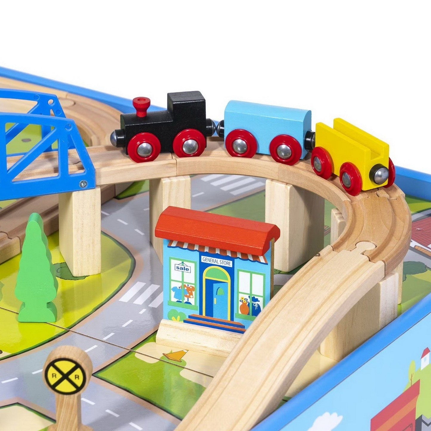 62 pc Wood Rolling Train Table Set Play Board and Track Thomas Brio Compatible