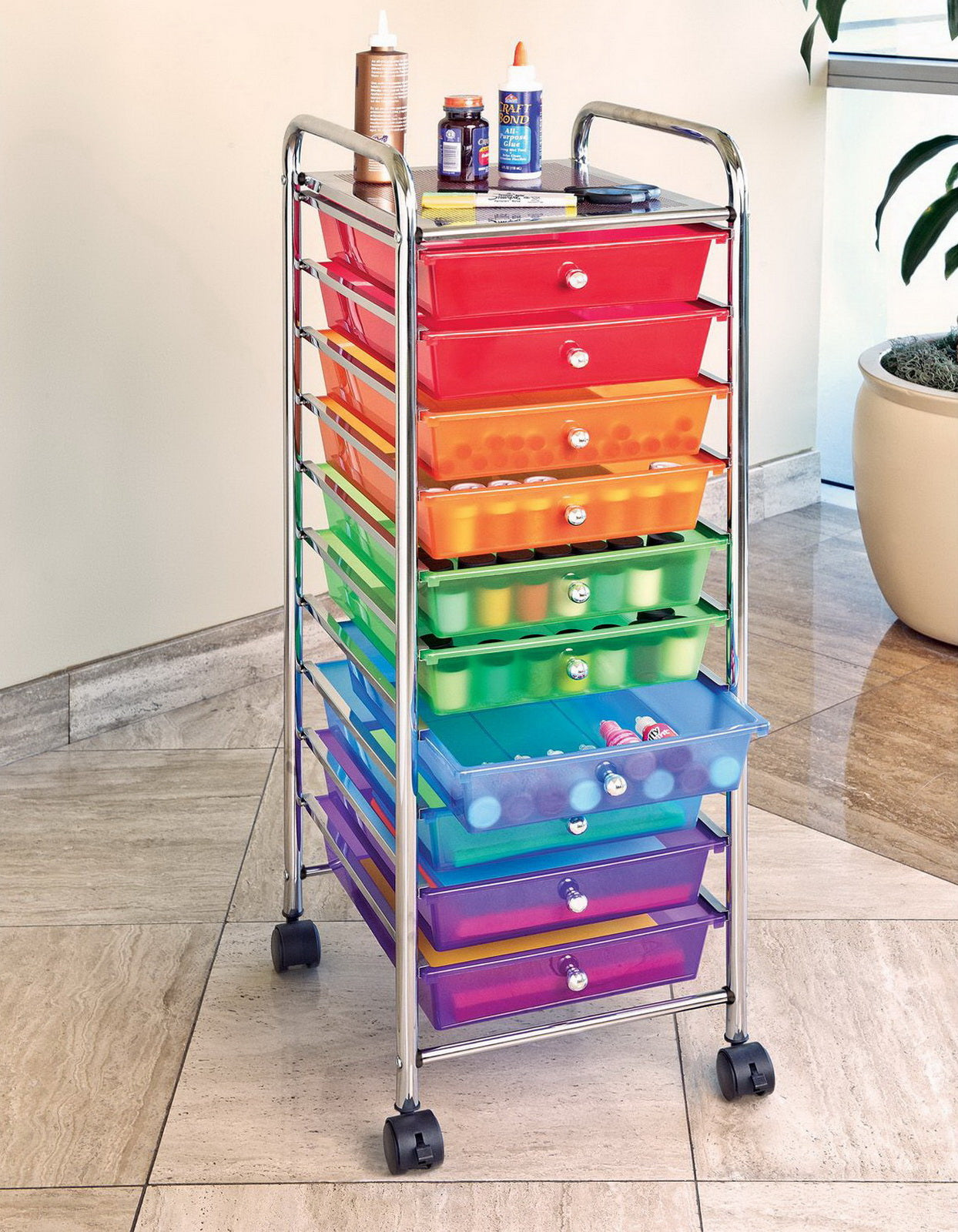 10 Drawer Rolling Scrapbook Paper Storage Organizer Cart Office School Tools