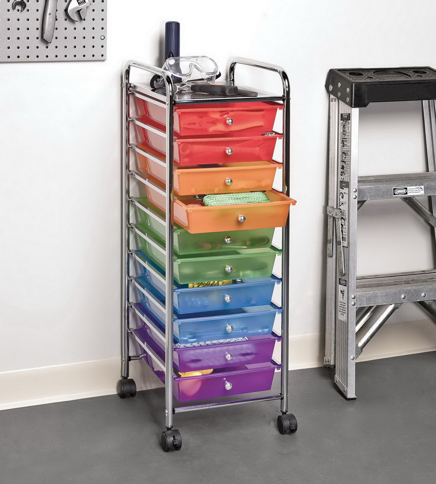 10 Drawer Rolling Scrapbook Paper Storage Organizer Cart Office School Tools
