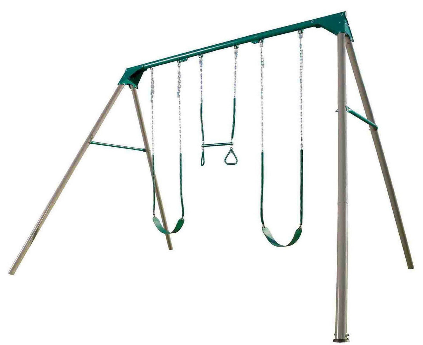 Heavy Duty Steel Swing Set with Trapeze Bar Gym Rings and 2 Belt Swings 10'