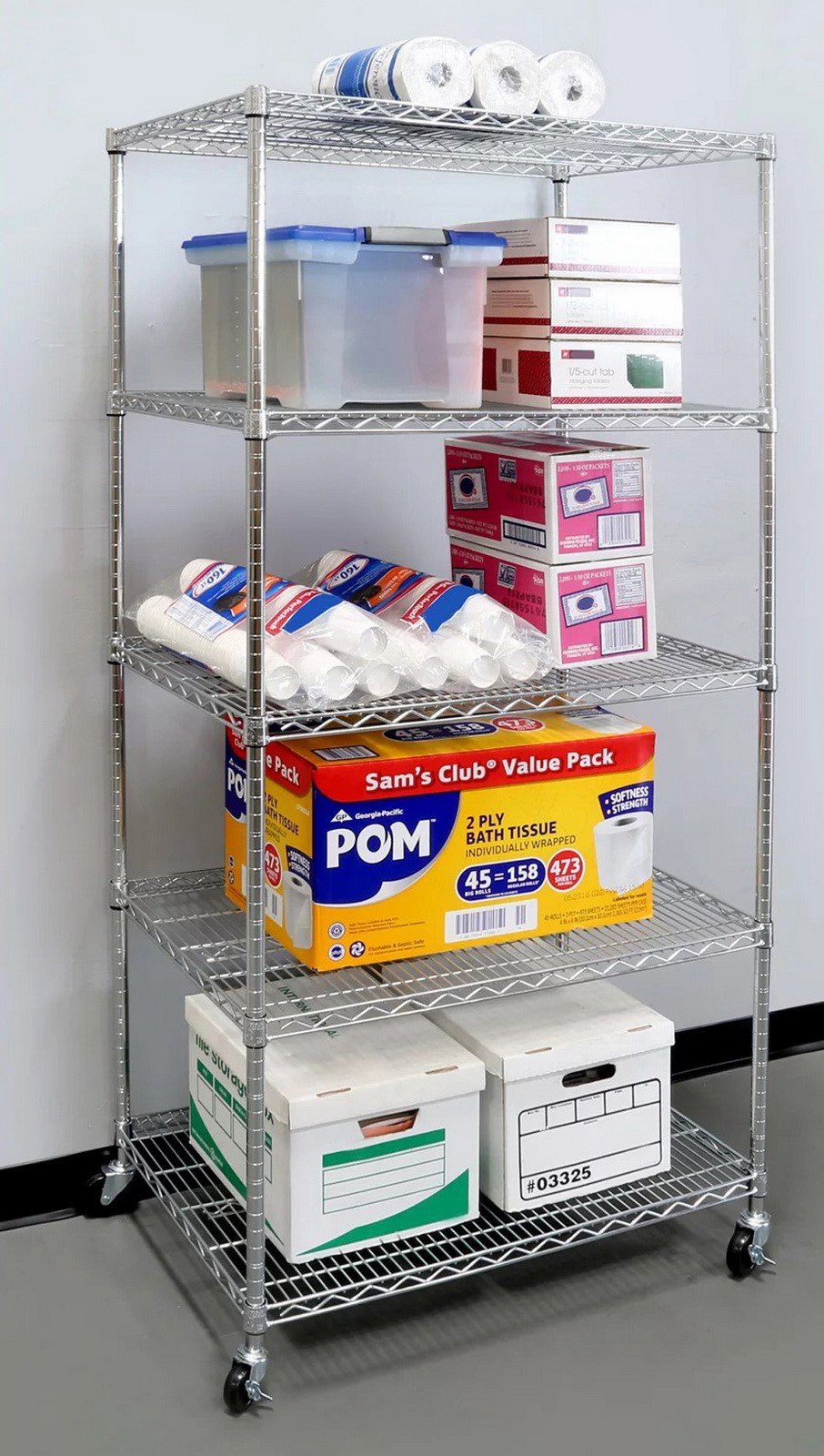 Heavy Duty 5 Level Steel Wire Shelving System Steel Wire Rack 36" x 24" x 72"