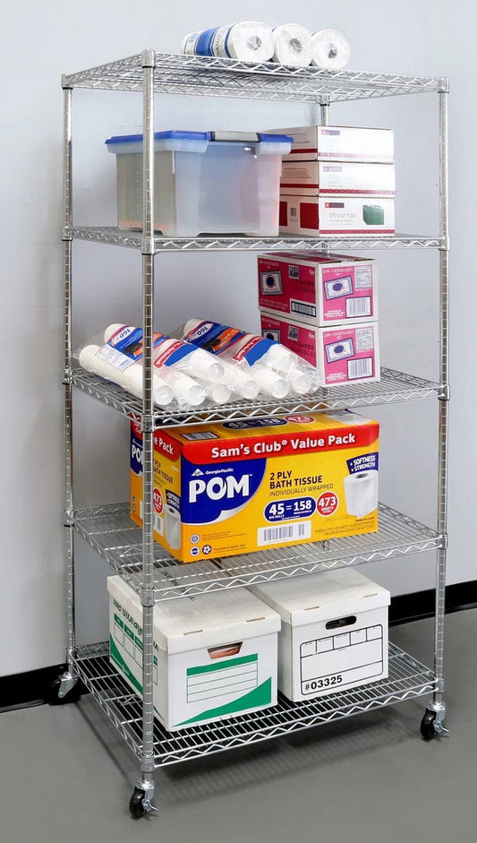 Heavy Duty 5 Level Steel Wire Shelving System Steel Wire Rack 36" x 24" x 72"