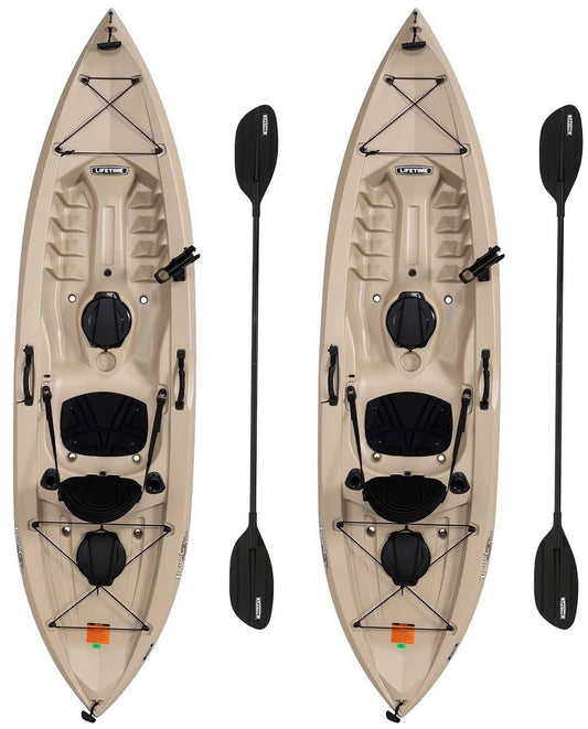 Two 10' Sit On Top Fishing Kayaks Lifetime Tamarack With Paddles