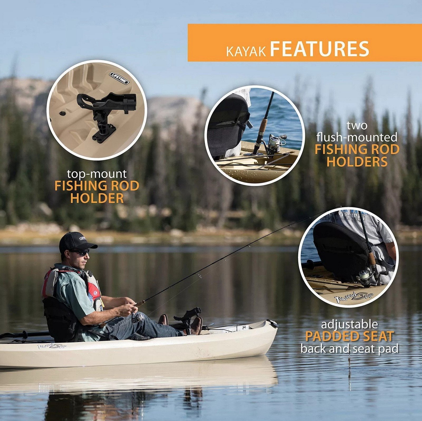 lifetime fishing rod holder Lifetime Tamarack Angler 100 Fishing Kayak (Paddle Included)
