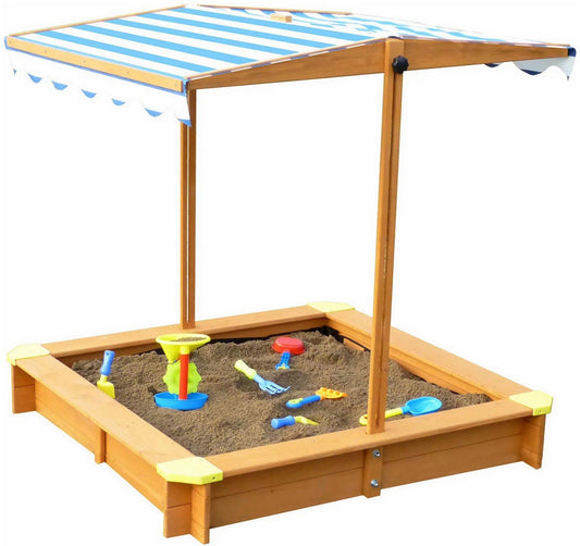 Large 4' x 4' Kids Wood Sand Box with Tilt Shade Sandbox Canopy Cover