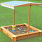 Large 4' x 4' Kids Wood Sand Box with Tilt Shade Sandbox Canopy Cover