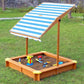 Large 4' x 4' Kids Wood Sand Box with Tilt Shade Sandbox Canopy Cover