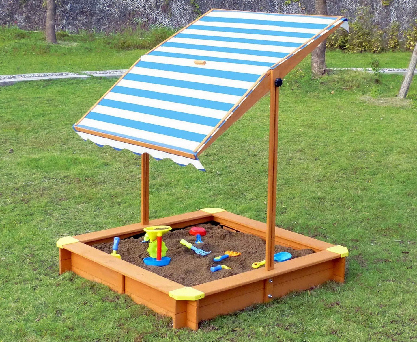 Large 4' x 4' Kids Wood Sand Box with Tilt Shade Sandbox Canopy Cover