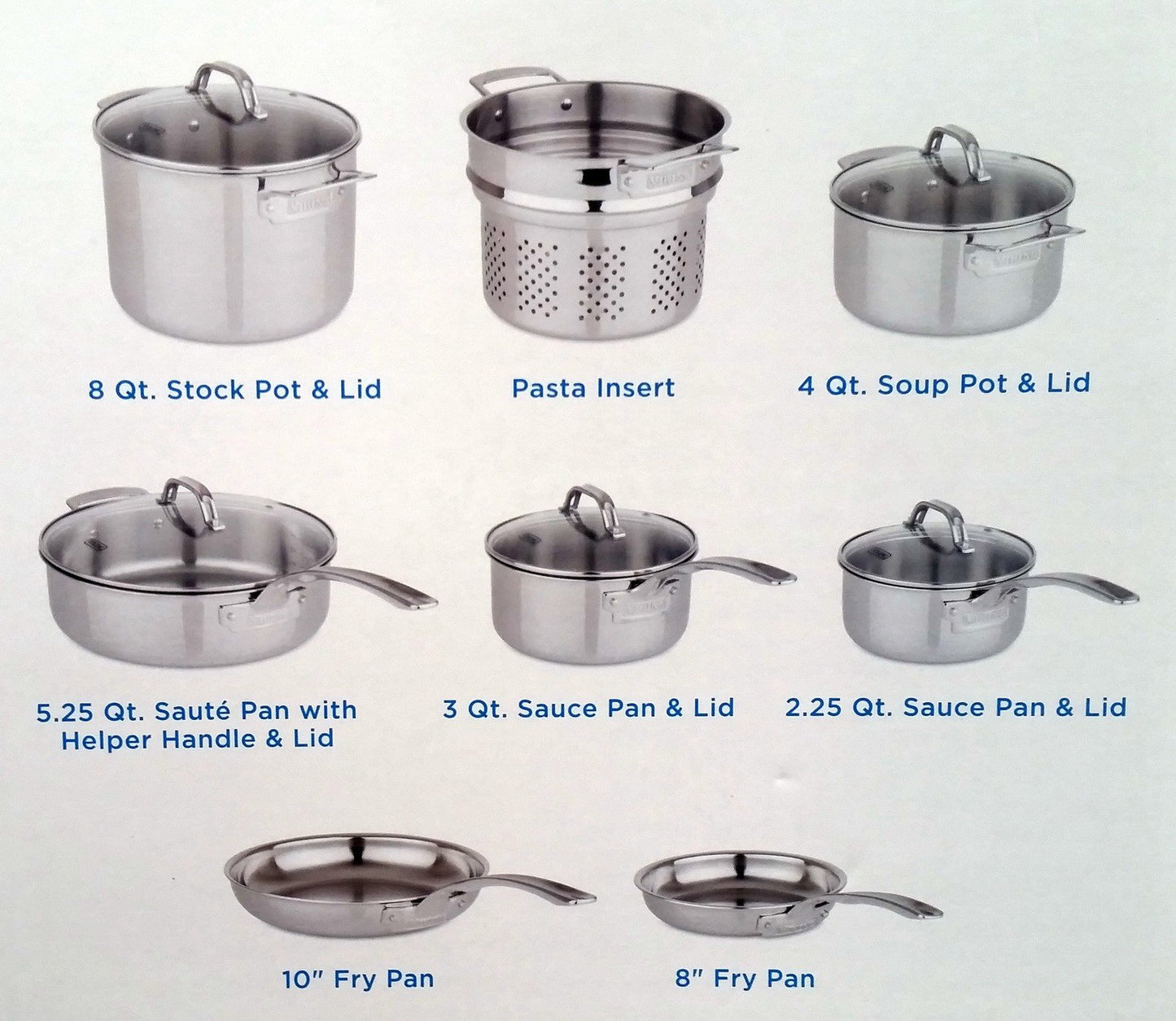 Viking 13 pc Tri-Ply Stainless Steel Cookware Set Glass Lids Induction Ready