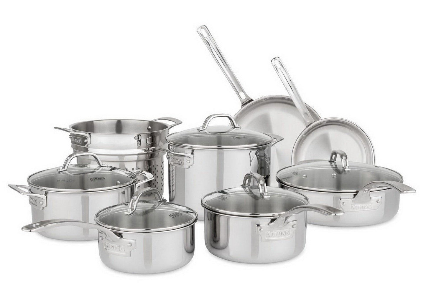 Viking 13 pc Tri-Ply Stainless Steel Cookware Set Glass Lids Induction Ready