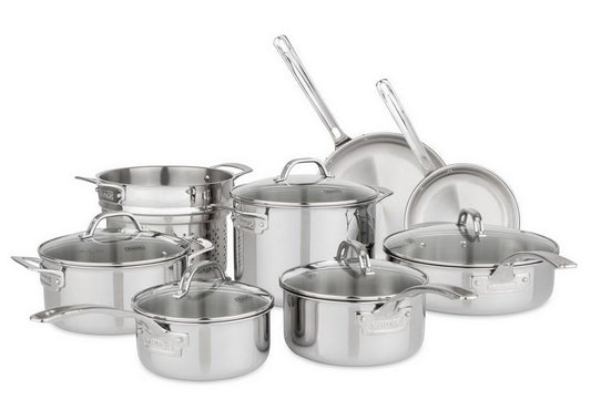 Viking 13 pc Tri-Ply Stainless Steel Cookware Set Glass Lids Induction Ready