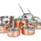 Viking 13 Piece Tri-Ply Copper Cookware Set 18/8 Stainless Steel Glass Lids