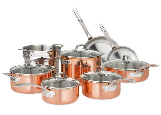 Viking 13 Piece Tri-Ply Copper Cookware Set 18/8 Stainless Steel Glass Lids