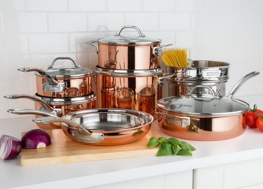 Viking 13 Piece Tri-Ply Copper Cookware Set 18/8 Stainless Steel Glass Lids
